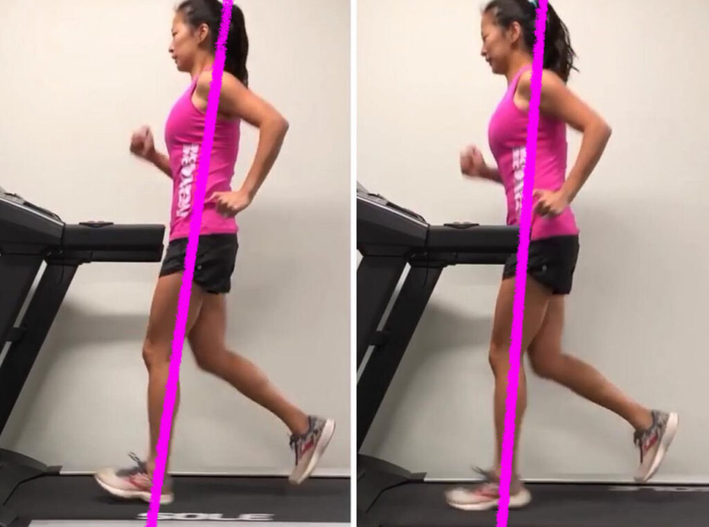 The difference in forward lean and tall running form